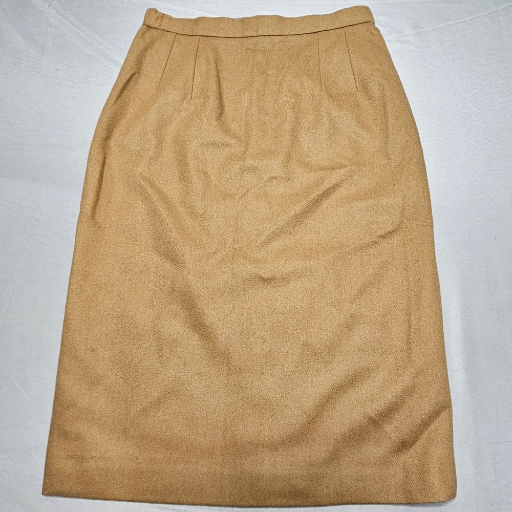 Cortland Collection Wool Pencil Skirt Womens 8 Tan Midi High Waist Vintage USA